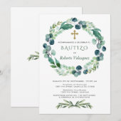 Invitacion de Bautizo Eucalyptus Spain Invite Kaart (Voorkant / Achterkant)