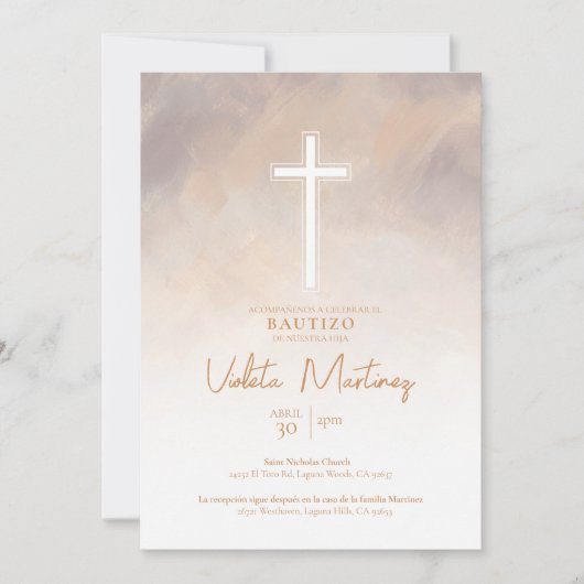 Invitación de Bautizo Morado Spaanse uitnodiging (Voorkant)