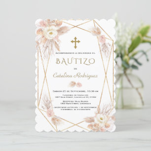 Invitacion De Bautizo Pampas Grass Gold Baptisme Kaart