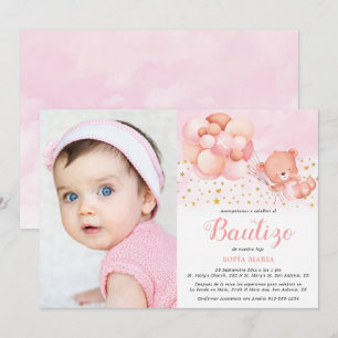 Invitación de Bautizo para Niña con Foto Baptism Kaart