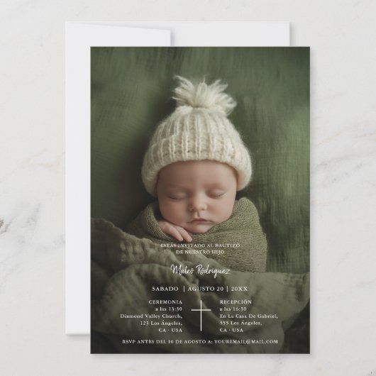 invitación de bautizo para niño foto kaart (Voorkant)