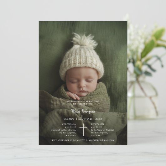 invitación de bautizo para niño foto kaart (Staand voorkant)