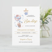 Invitación de Bautizo para niño oso y globos Kaart (Staand voorkant)