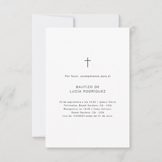 invitación de bautizo sencilla en blanco y negro kaart (Voorkant)