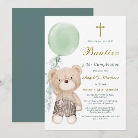 Invitación de Bautizo Y Cumpleaños Kaart (Voorkant / Achterkant)