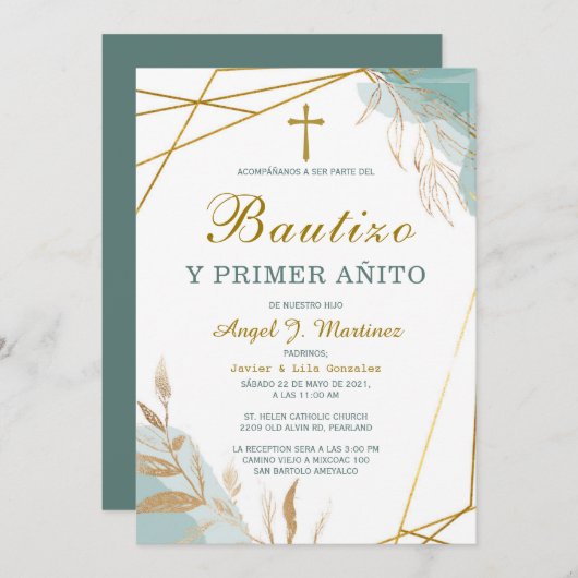 Invitación de Bautizo Y Primer Añito Kaart (Voorkant / Achterkant)
