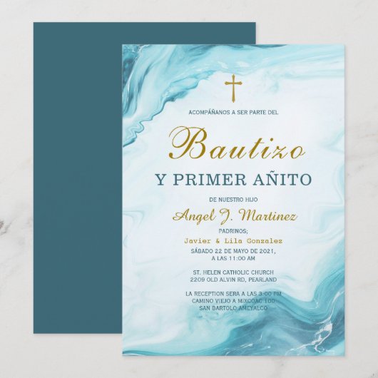 Invitación de Bautizo Y Primer Añito Kaart (Voorkant / Achterkant)