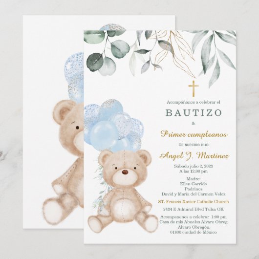 Invitación de Bautizo Y Primer Añito Kaart (Voorkant / Achterkant)