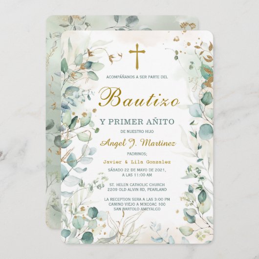 Invitación de Bautizo Y Primer Añito Kaart (Voorkant / Achterkant)