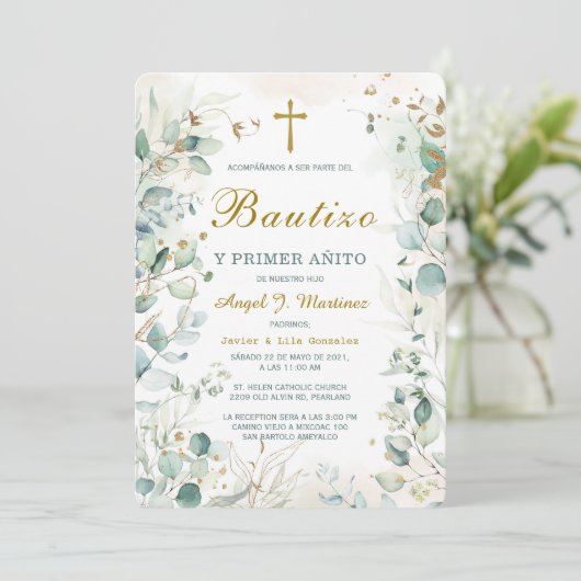 Invitación de Bautizo Y Primer Añito Kaart (Staand voorkant)