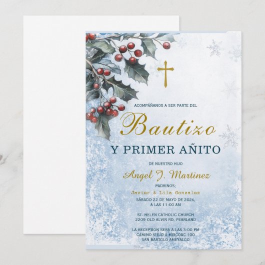 Invitación de Bautizo Y Primer Añito Kaart (Voorkant / Achterkant)