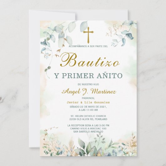 Invitación de Bautizo Y Primer Añito Kaart (Voorkant)