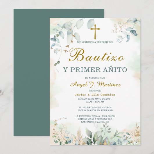 Invitación de Bautizo Y Primer Añito Kaart (Voorkant / Achterkant)