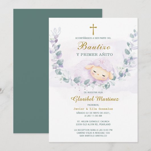 Invitación de Bautizo Y Primer Añito Uitnodiging (Voorkant / Achterkant)