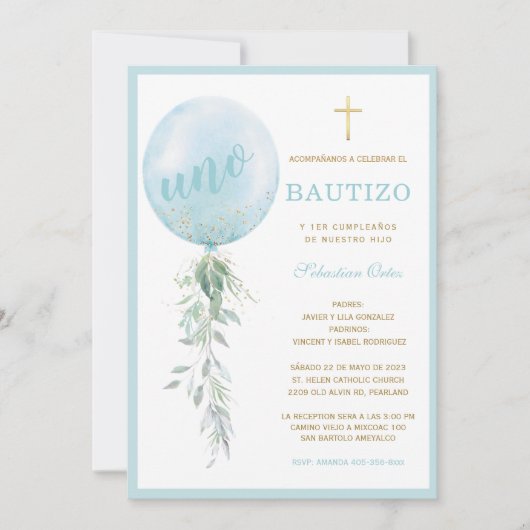 Invitación de Bautizo Y Primer Añito Uitnodiging (Voorkant)