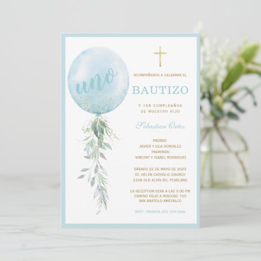 Invitación de Bautizo Y Primer Añito Uitnodiging (Staand voorkant)