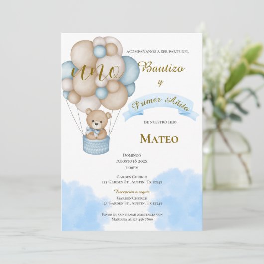 Invitación de Bautizo y primer año en español Kaart (Staand voorkant)