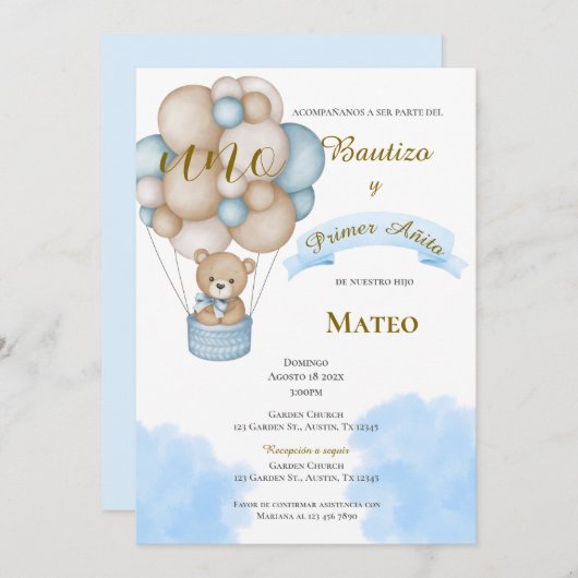 Invitación de Bautizo y primer año en español Kaart (Voorkant / Achterkant)