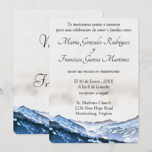 Invitacion de Boda Acuarela Montaña Brumosa Azul Kaart