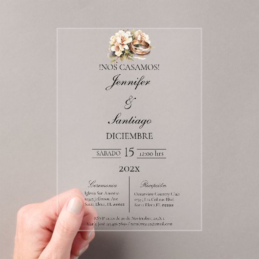 Invitación de boda beige con anillo acryl uitnodigingen (Insitu (Draagbaar))