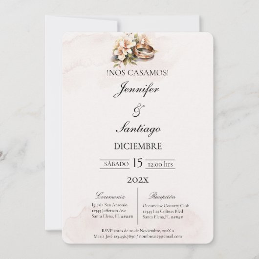 Invitación de boda beige con anillo kaart (Voorkant)