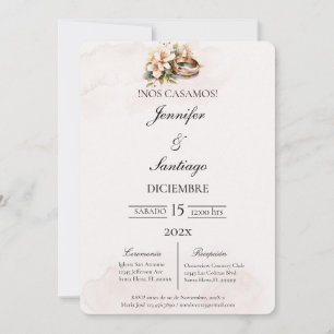 Invitación de boda beige con anillo kaart
