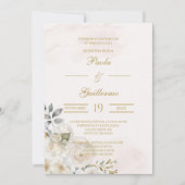 Invitación de boda beige con flor blanca kaart (Voorkant)