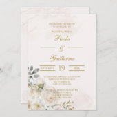 Invitación de boda beige con flor blanca kaart (Voorkant / Achterkant)