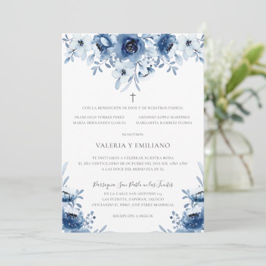 Invitación de Boda Catolica Azul Marino Wedding Kaart (Staand voorkant)