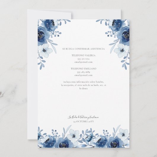 Invitación de Boda Catolica Azul Marino Wedding Kaart (Achterkant)