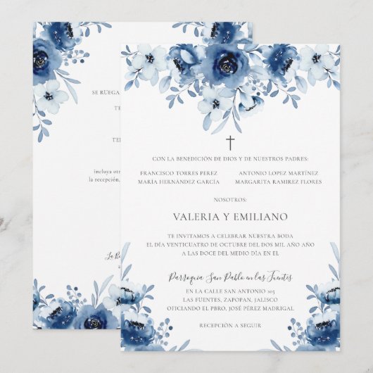 Invitación de Boda Catolica Azul Marino Wedding Kaart (Voorkant / Achterkant)