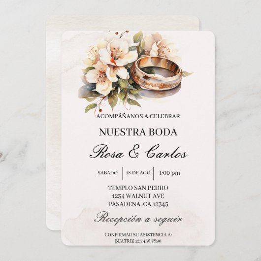 Invitacion de boda con anillo kaart (Voorkant / Achterkant)