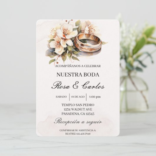 Invitacion de boda con anillo kaart (Staand voorkant)
