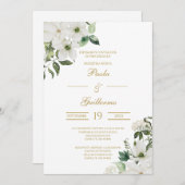 Invitación de boda con flor blanca kaart (Voorkant / Achterkant)