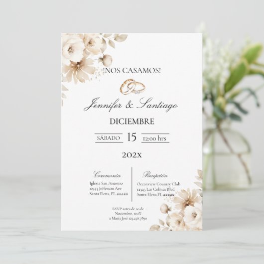 Invitación de boda con flor blanca kaart (Staand voorkant)