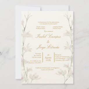 Invitación de boda con flor blanca kleur beige kaart
