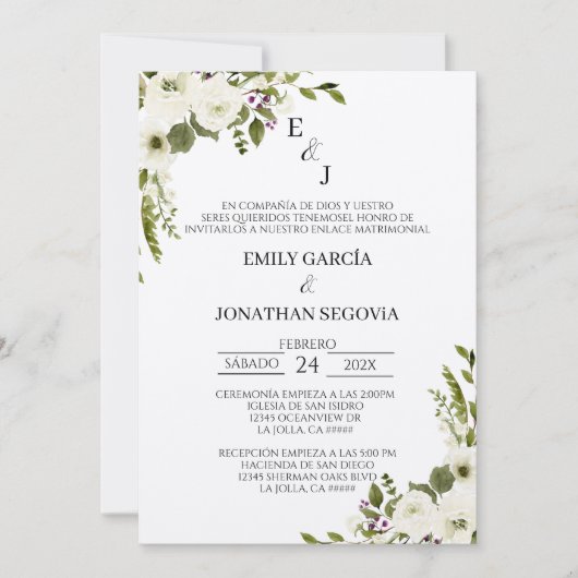 invitación de boda con flores blancas  kaart (Voorkant)