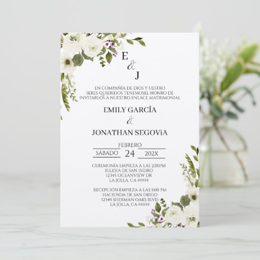 invitación de boda con flores blancas  kaart (Staand voorkant)