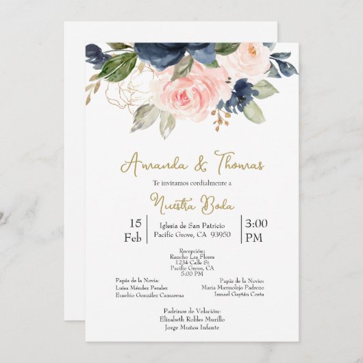 Invitación de boda con flores de primavera kaart (Voorkant / Achterkant)
