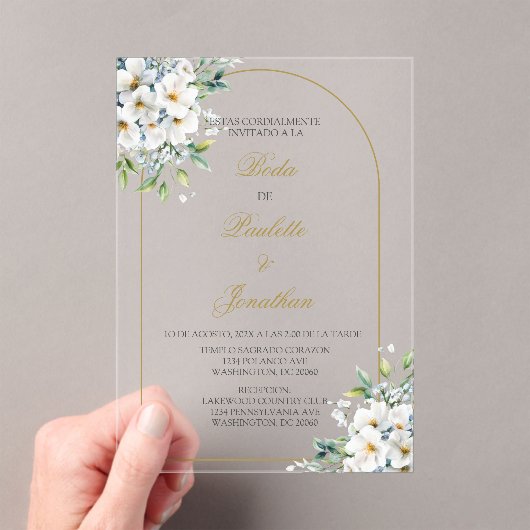 Invitacion de boda con ramo blanco acryl uitnodigingen (Insitu (Draagbaar))