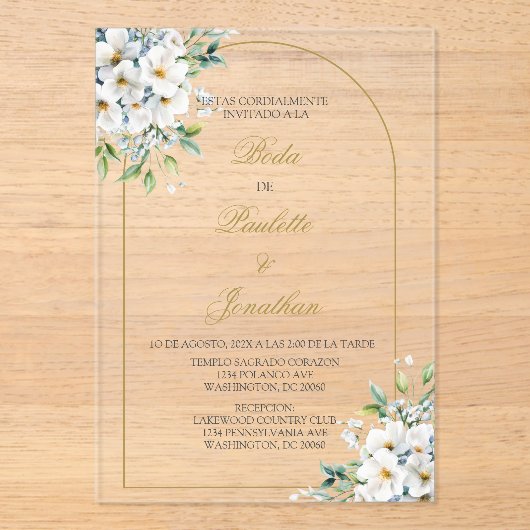 Invitacion de boda con ramo blanco acryl uitnodigingen (Voorkant)