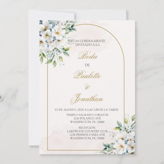 Invitacion de boda con ramo blanco kaart (Voorkant)