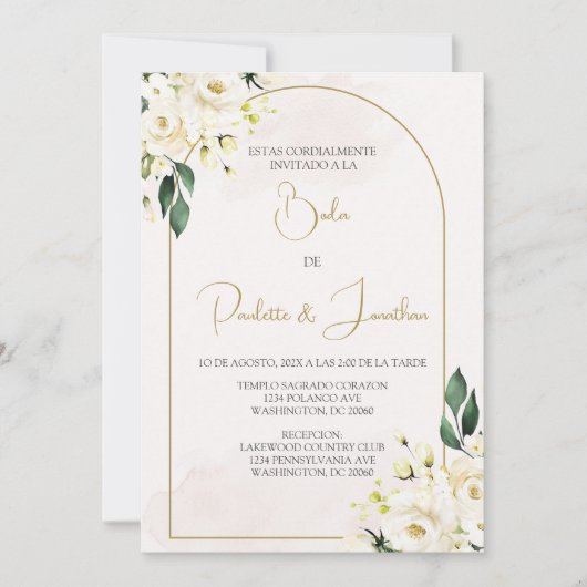 Invitacion de boda con ramo blanco kaart (Voorkant)