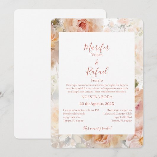 Invitación de boda con rosas kaart (Voorkant / Achterkant)