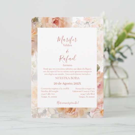 Invitación de boda con rosas kaart (Staand voorkant)