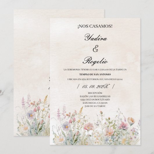 Invitacion de boda de flor silvestre kaart (Voorkant / Achterkant)