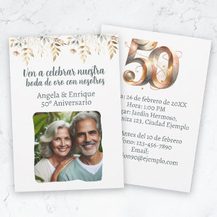 Invitación de boda de oro de 50 años con foto kaart