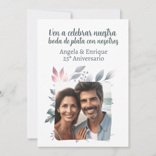 Invitación de boda de plata de 25 años con foto kaart (Voorkant)