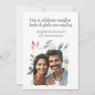 Invitación de boda de plata de 25 años con foto kaart
