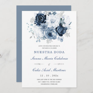 Invitación de Boda Elegante con Rosas Azules Kaart